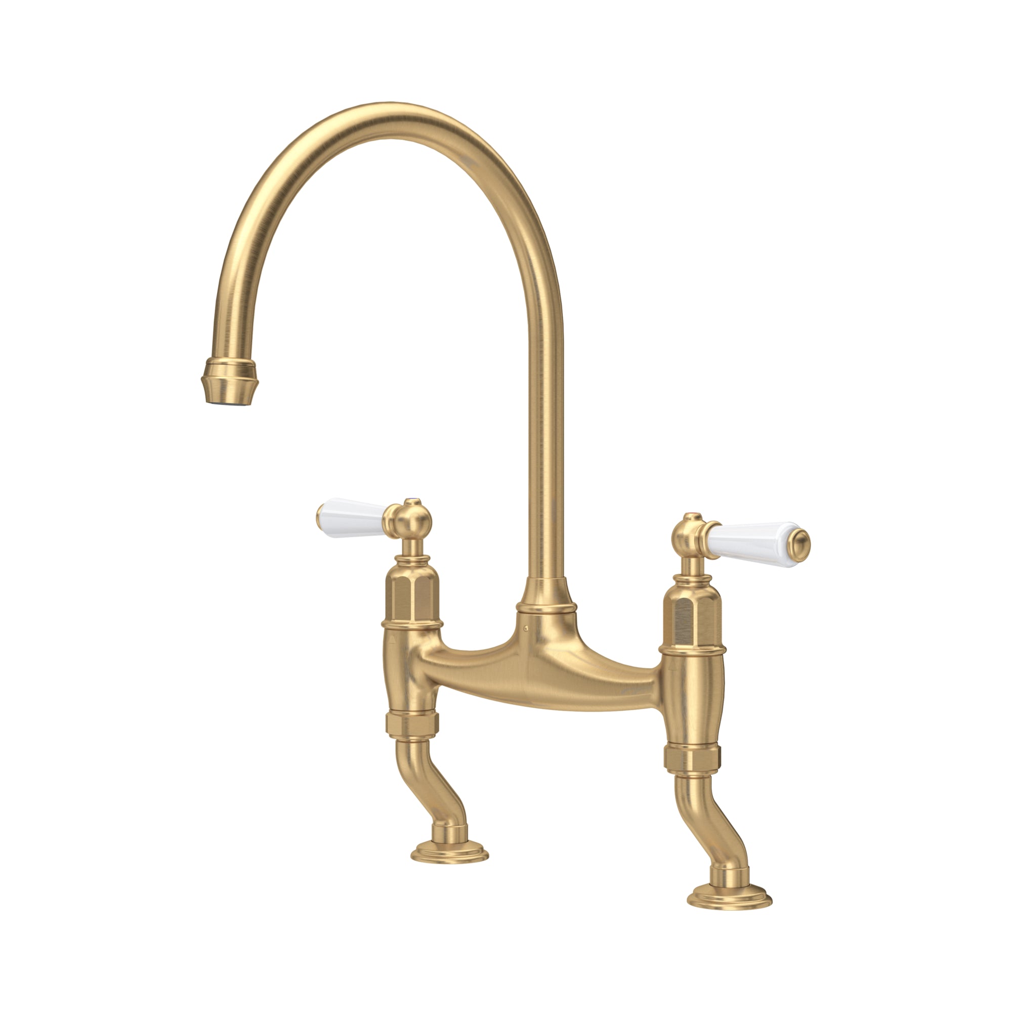 Perrin & Rowe Georgian Era 4-отворна кујнска чешма со C-излив,страничен туш и крстести рачки