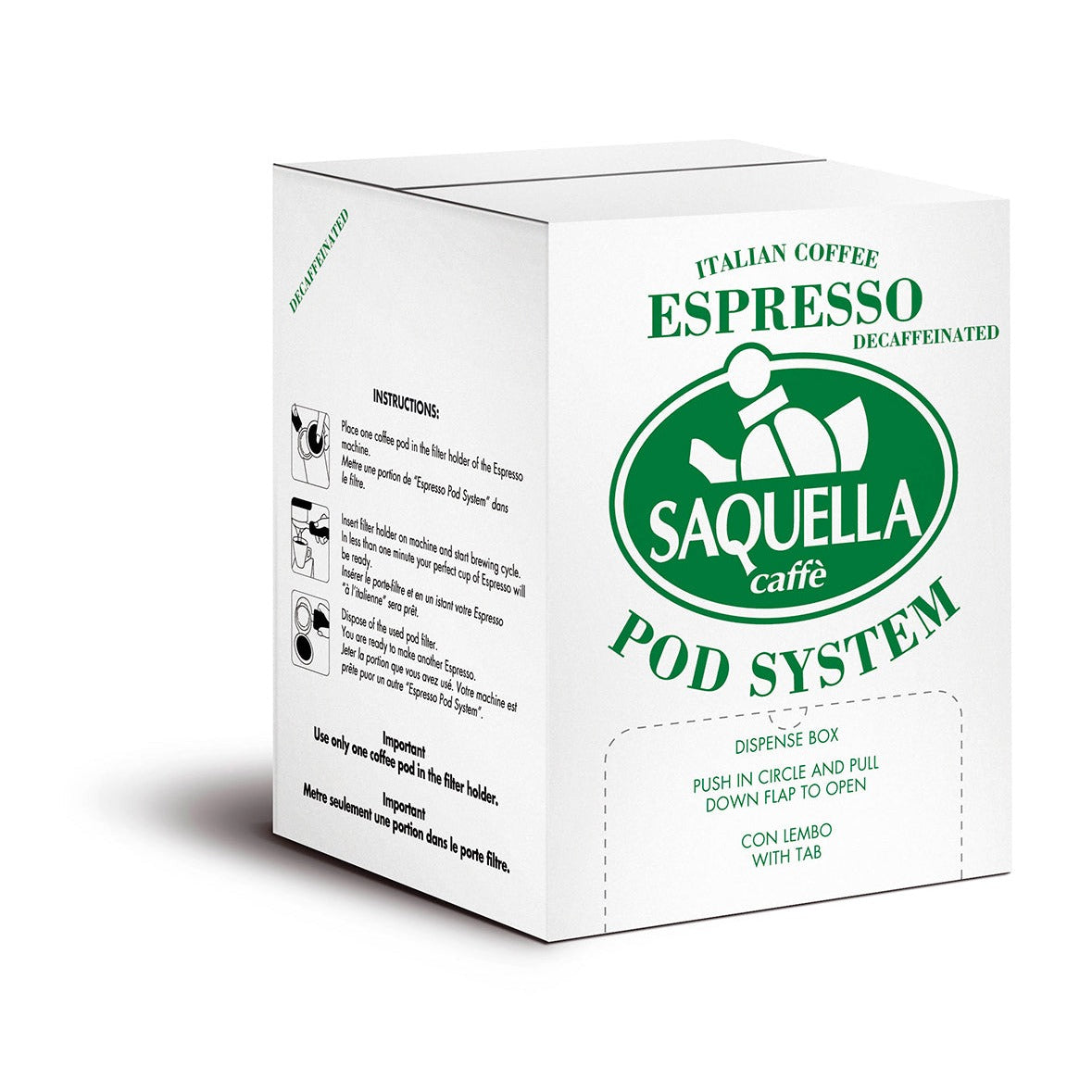 Saquella Espresso Dekaf pods ESE karton