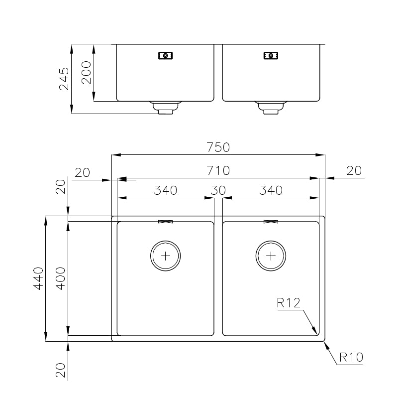 Foster Sudopera Skin Double Gun Metal Undermount 4455 846